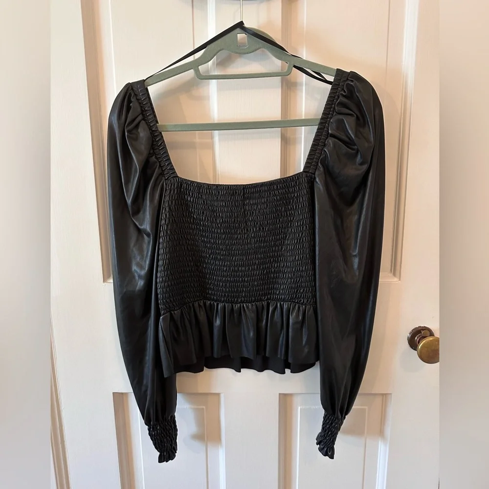 NEW Aqua Black Leather Long Sleeve Top - Picture 5 of 5